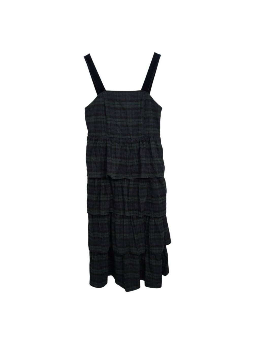 Chic Soul Blackwatch Plaid Flannel Dress Womens Size 2X Green Blue Tiered Holida